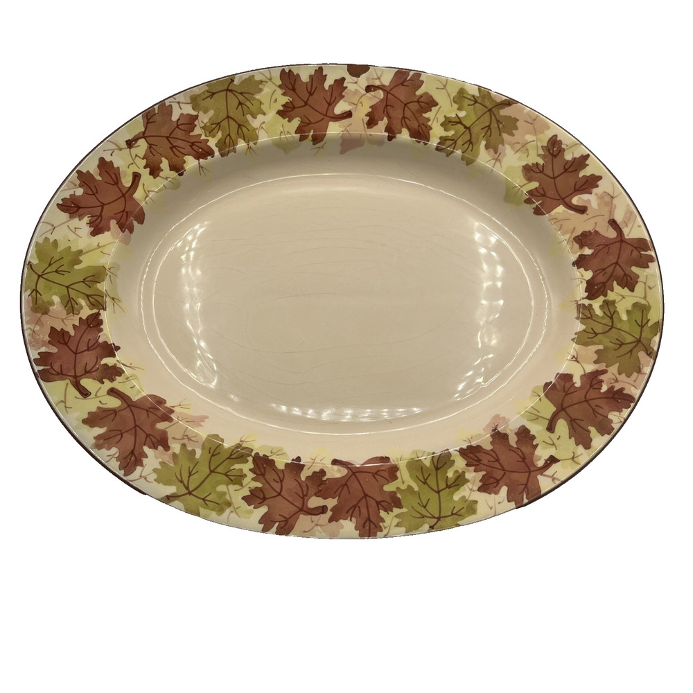 Vintage PIER 1 Fall Autumn Leaf 14in Long Oval Serving Platter Autumn-Inspired